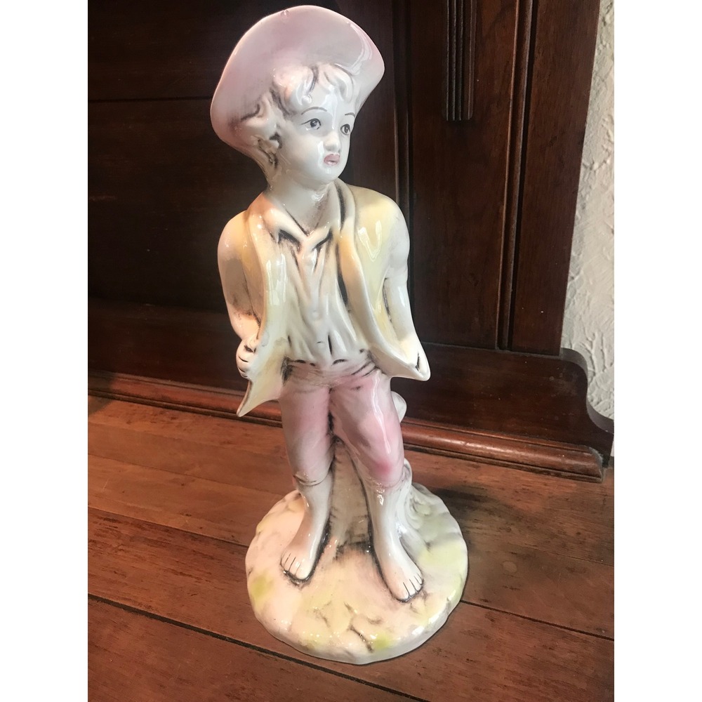 Vintage Gruppo Europa Italy Ceramic Barefoot Boy Figurine Statue Pastel 15.5"